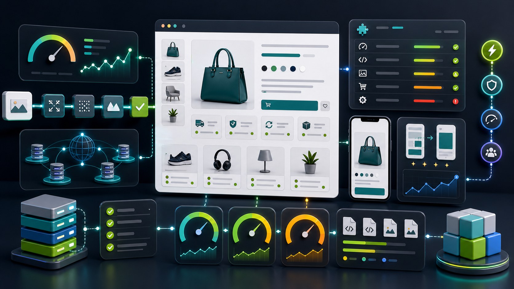 PrestaShop Core Web Vitals dashboard showing LCP INP CLS speed and module performance checks